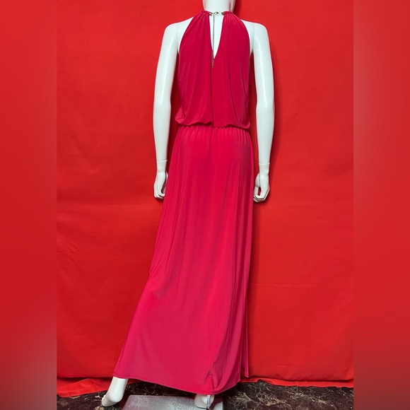 JBS Fuchsia Maxi Gown w/ Crystal Neckline & Side Slits - Size M - Picture 4 of 5